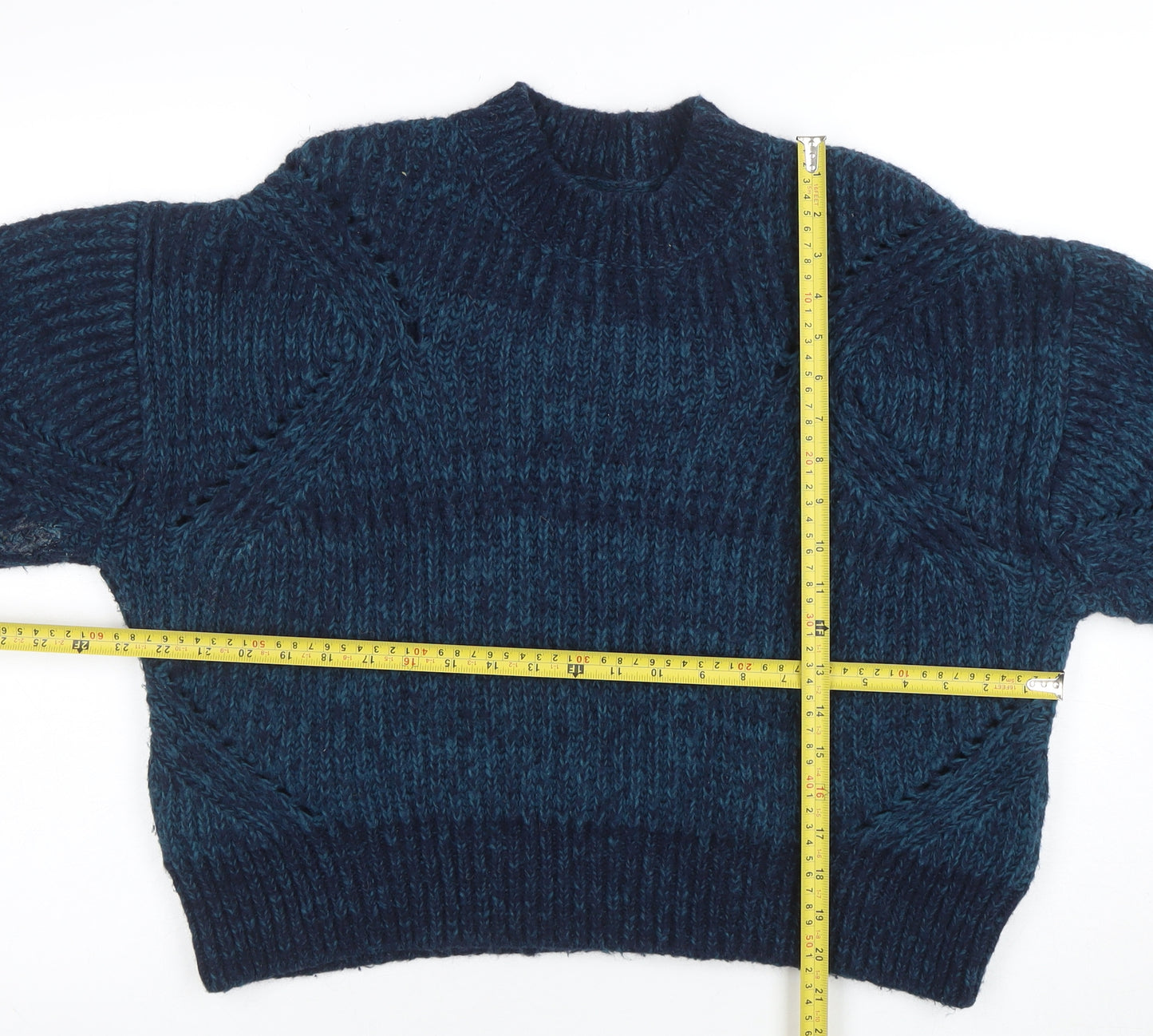 AND/OR Womens Blue Chunky-Knit Wool Blend Jumper Size 8