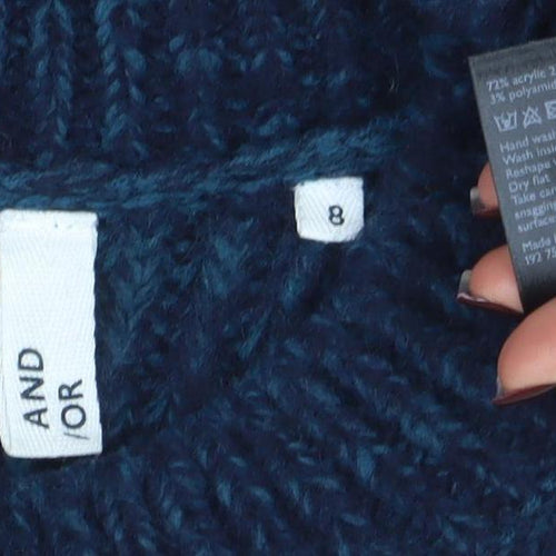 AND/OR Womens Blue Chunky-Knit Wool Blend Jumper Size 8