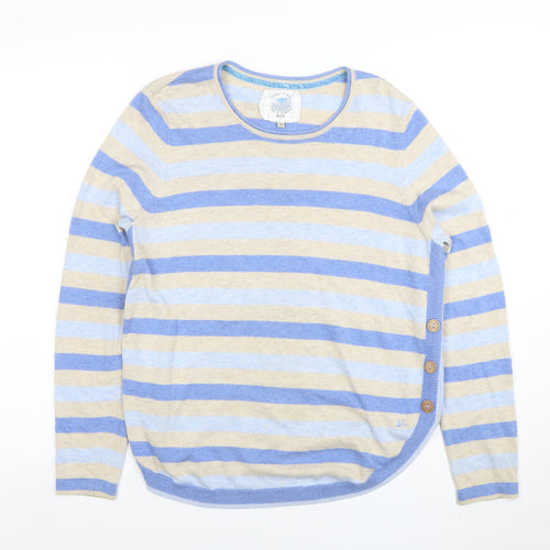 Mistral Women’s Blue Stripe Linen Cotton Jumper Size 14 Crew Neck