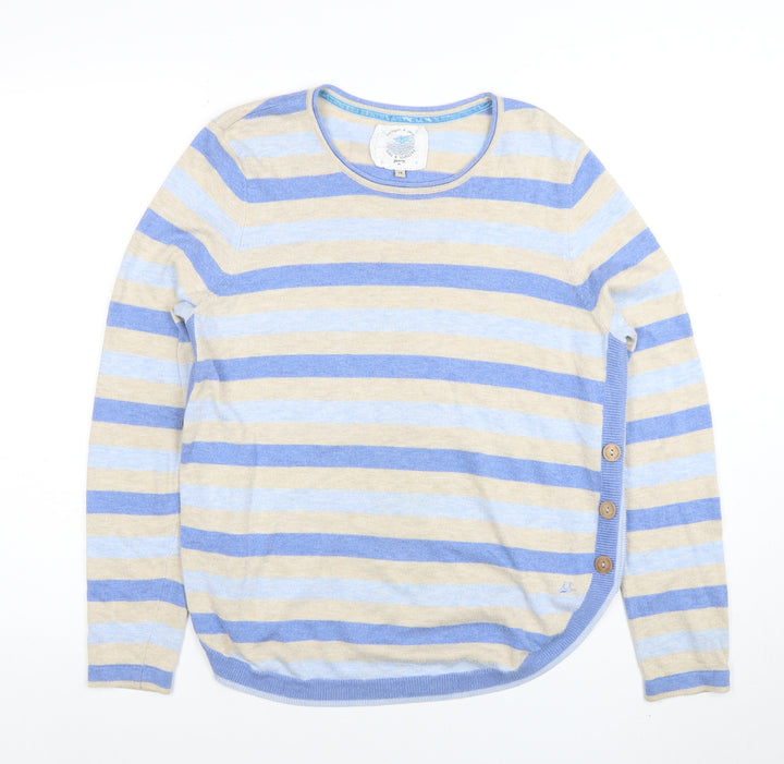 Mistral Women’s Blue Stripe Linen Cotton Jumper Size 14 Crew Neck