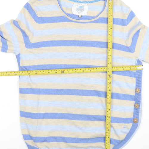 Mistral Women’s Blue Stripe Linen Cotton Jumper Size 14 Crew Neck
