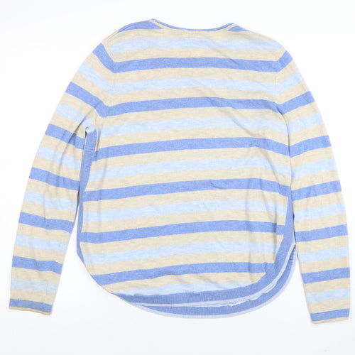 Mistral Women’s Blue Stripe Linen Cotton Jumper Size 14 Crew Neck
