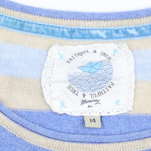 Mistral Women’s Blue Stripe Linen Cotton Jumper Size 14 Crew Neck
