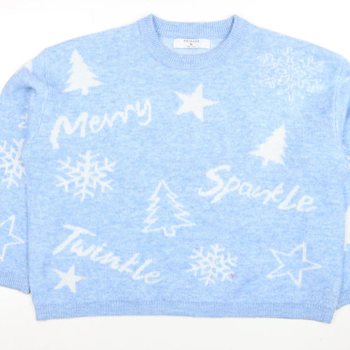 Primark Womens Blue Christmas Crew Neck Pullover Jumper Size XL