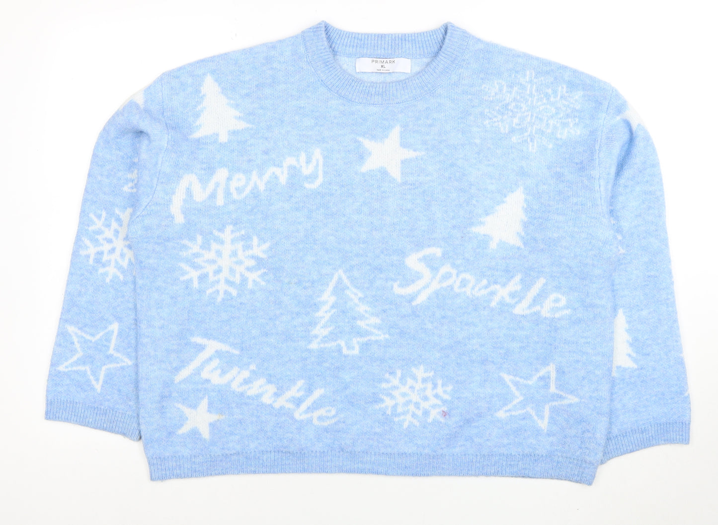 Primark Womens Blue Christmas Crew Neck Pullover Jumper Size XL