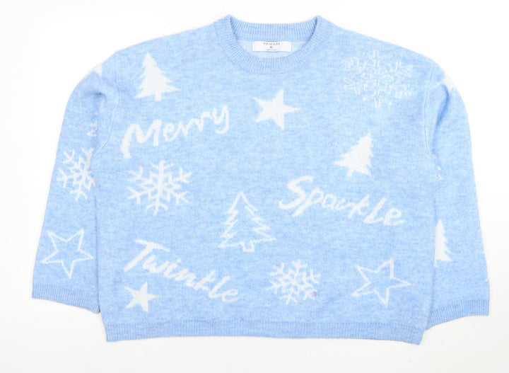 Primark Womens Blue Christmas Crew Neck Pullover Jumper Size XL