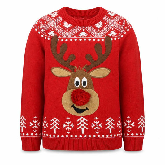 Next Boys Red Christmas Reindeer Jumper 9-10 Years Crew Neck Knit