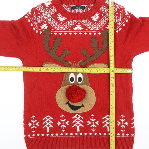 Next Boys Red Christmas Reindeer Jumper 9-10 Years Crew Neck Knit