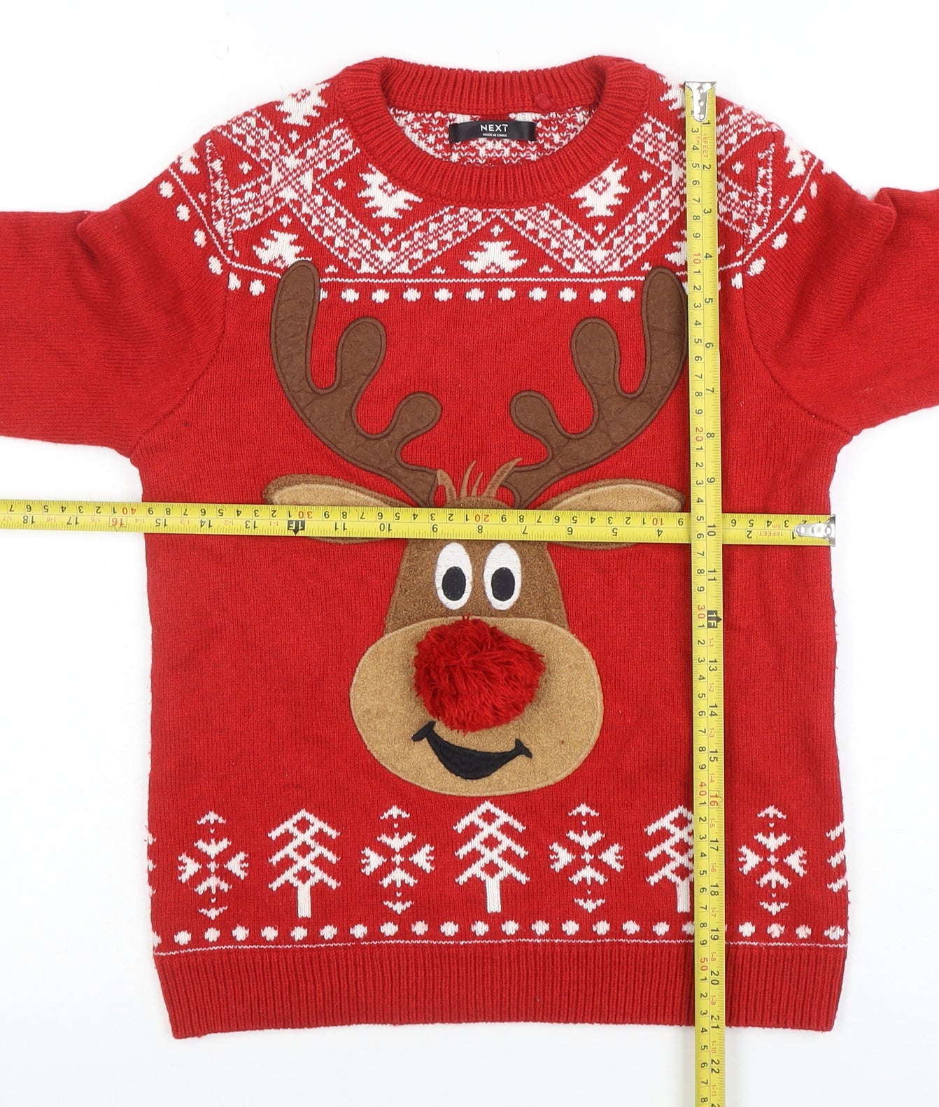 Next Boys Red Christmas Reindeer Jumper 9-10 Years Crew Neck Knit