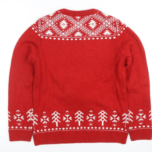 Next Boys Red Christmas Reindeer Jumper 9-10 Years Crew Neck Knit