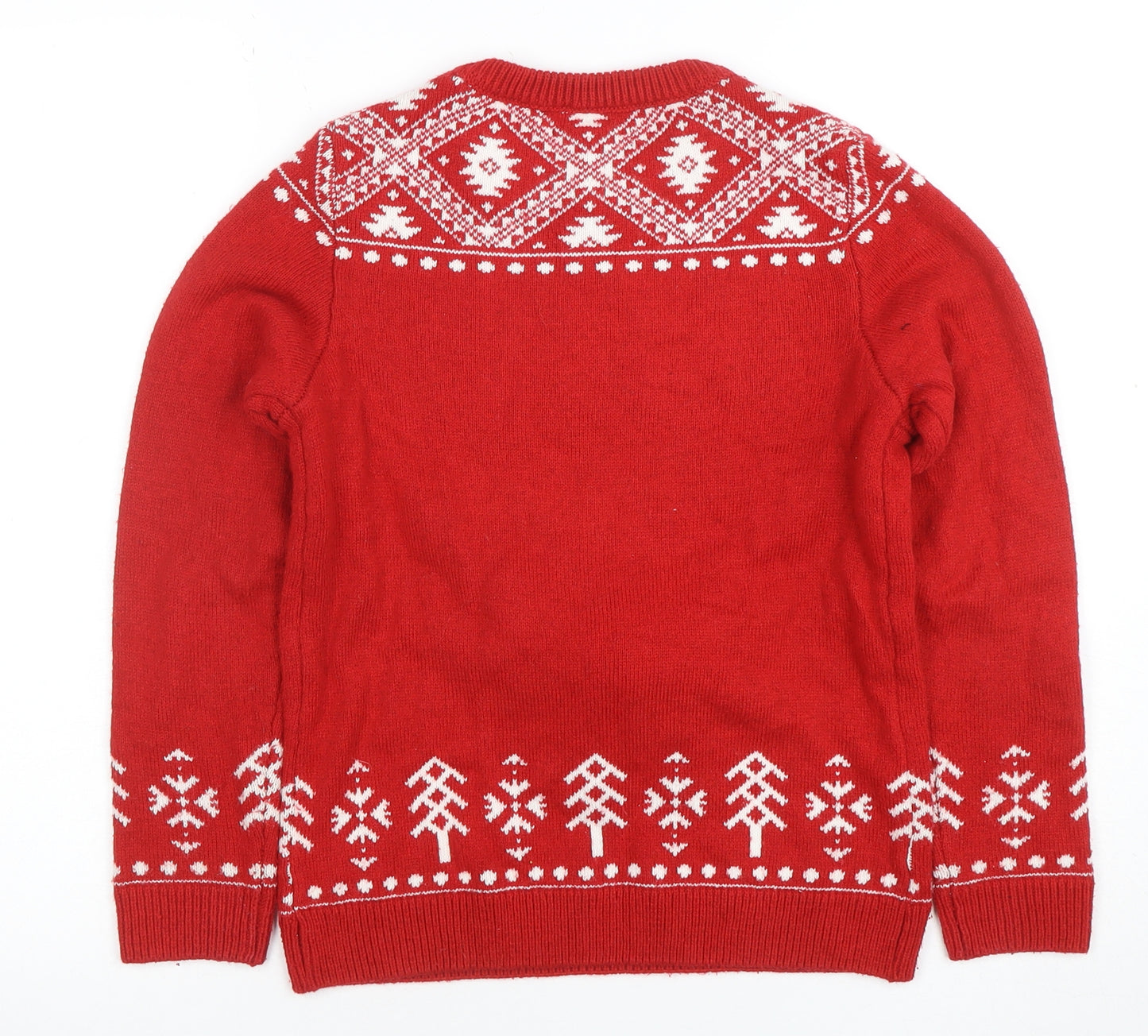 Next Boys Red Christmas Reindeer Jumper 9-10 Years Crew Neck Knit