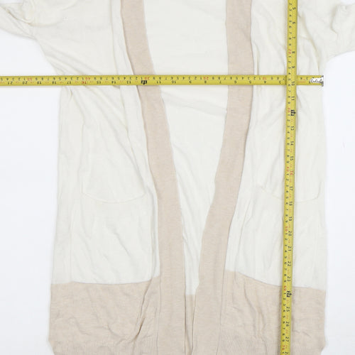 Nutmeg Womens Beige Viscose Linen Long Sleeve Open Cardigan Size 10