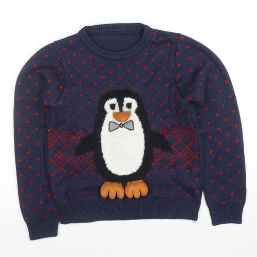 Nutmeg Boys Navy Penguin Christmas Jumper 7-8 Years Acrylic Knit Long Sleeve