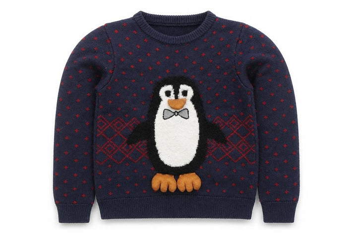Nutmeg Boys Navy Penguin Christmas Jumper 7-8 Years Acrylic Knit Long Sleeve