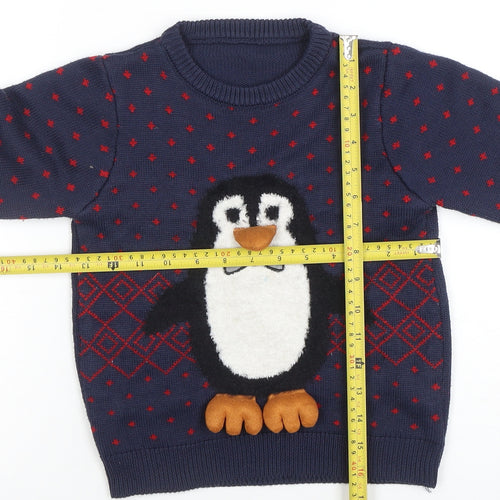 Nutmeg Boys Navy Penguin Christmas Jumper 7-8 Years Acrylic Knit Long Sleeve