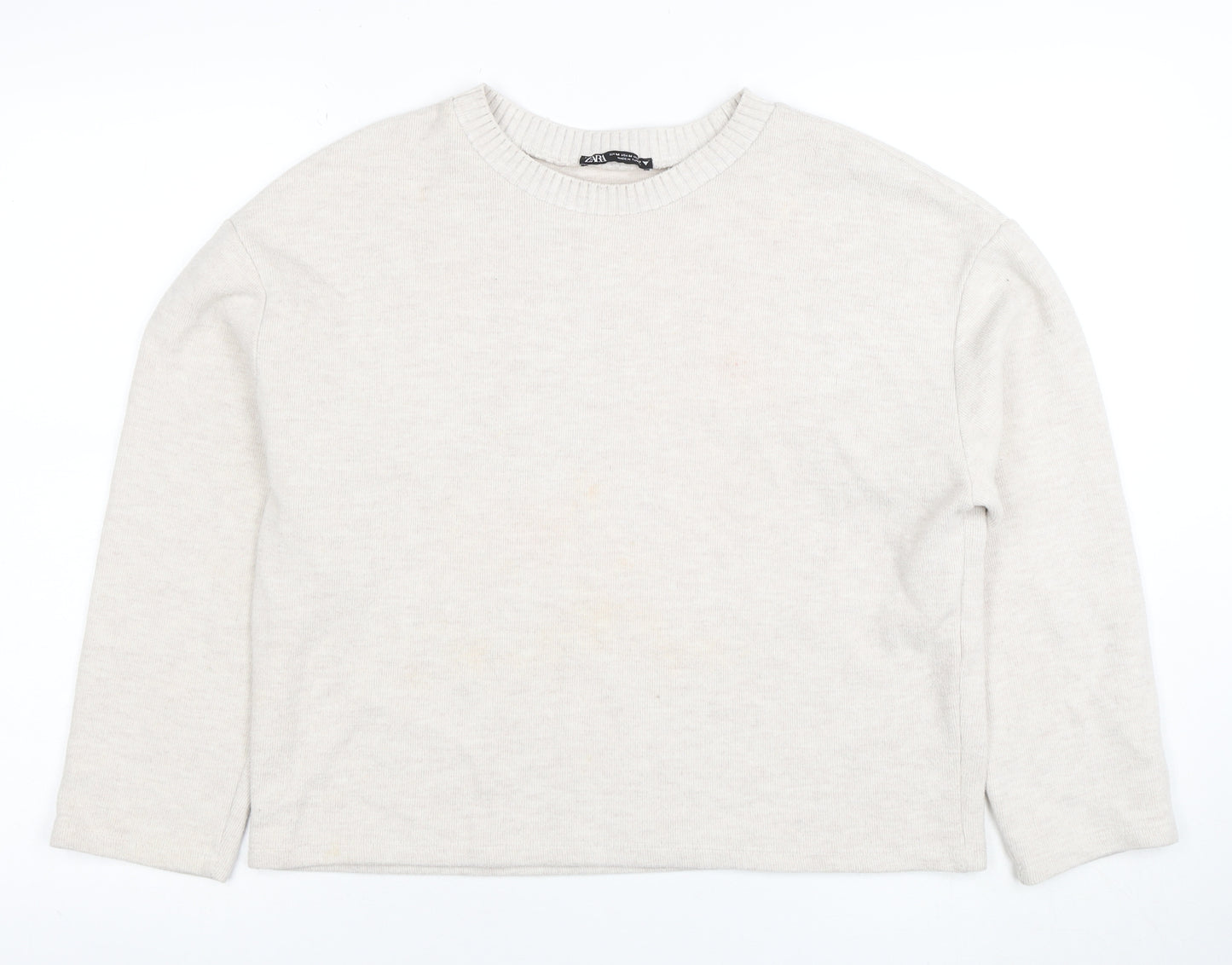 ZARA Women Beige Knit Cotton Blend Crew Neck Jumper Size 12