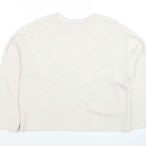 ZARA Women Beige Knit Cotton Blend Crew Neck Jumper Size 12