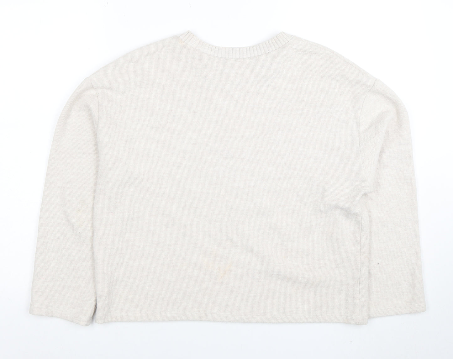 ZARA Women Beige Knit Cotton Blend Crew Neck Jumper Size 12