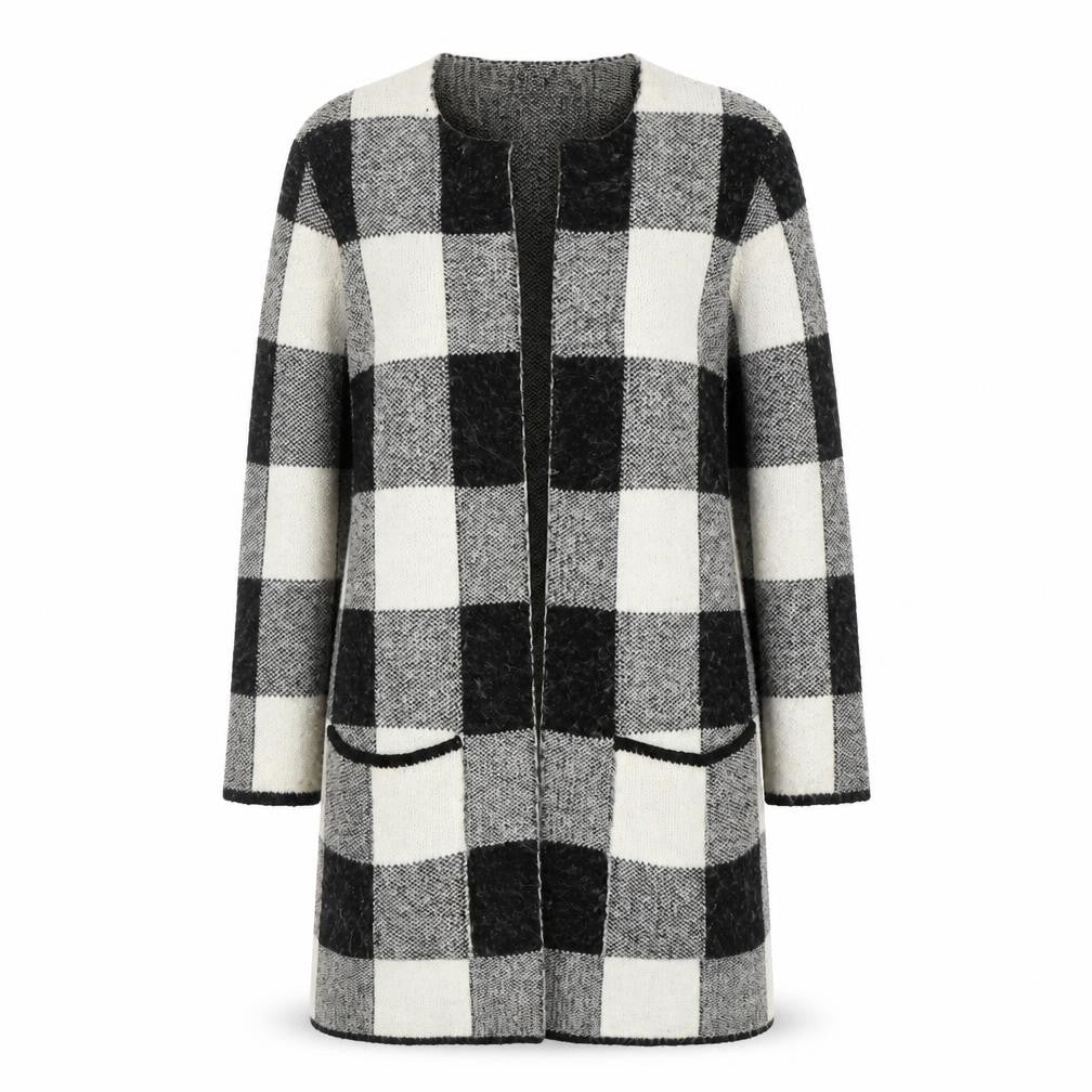 Front view of Atmosphere Women Black Check Longline Cardigan, size 10/12