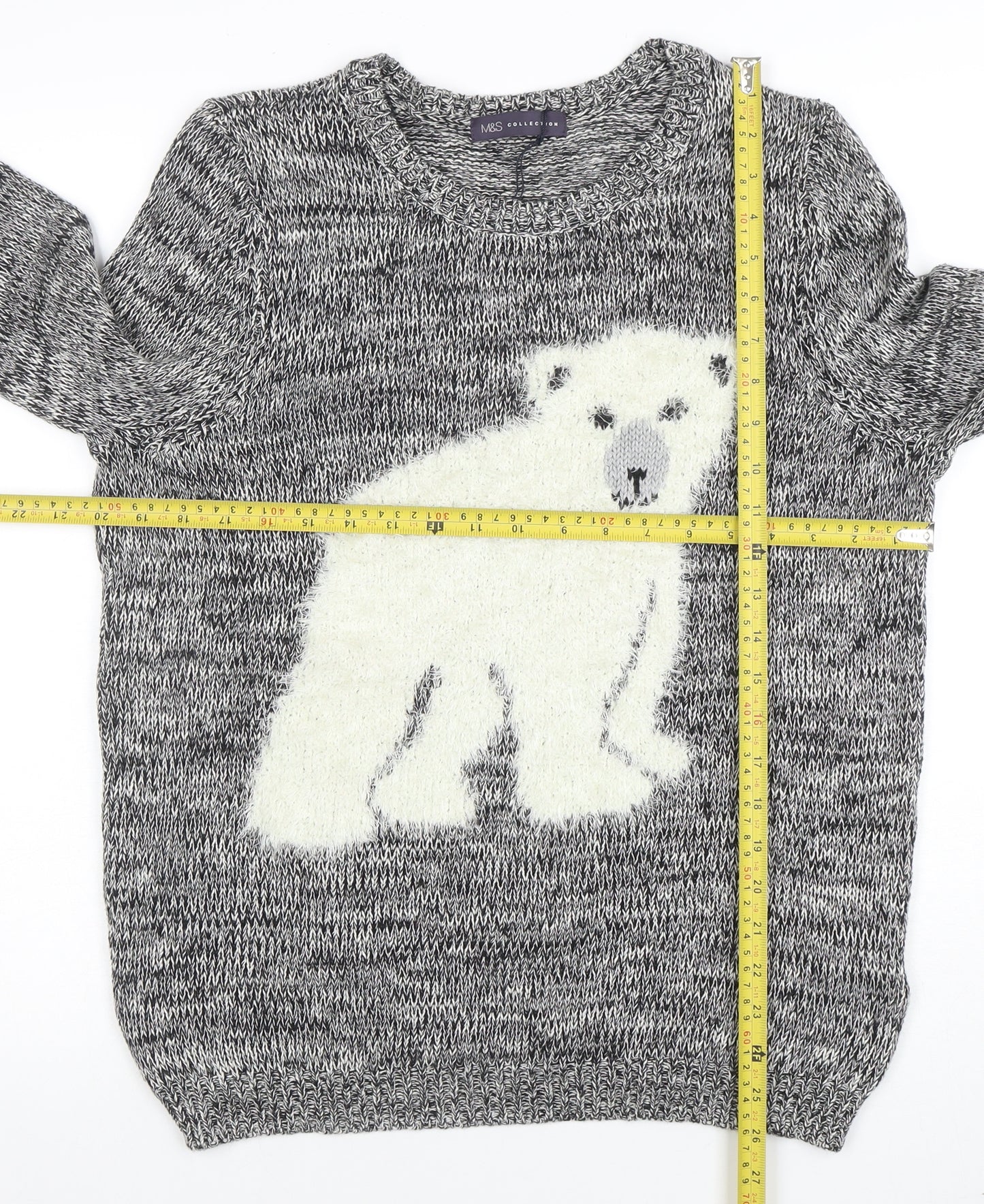 Marks and Spencer Women’s Black Mix Polar Bear Jumper Size 12 Knit Pullover