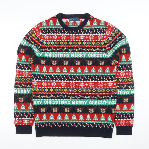EASY Mens Multicoloured S Christmas Jumper Fair Isle Crew Neck
