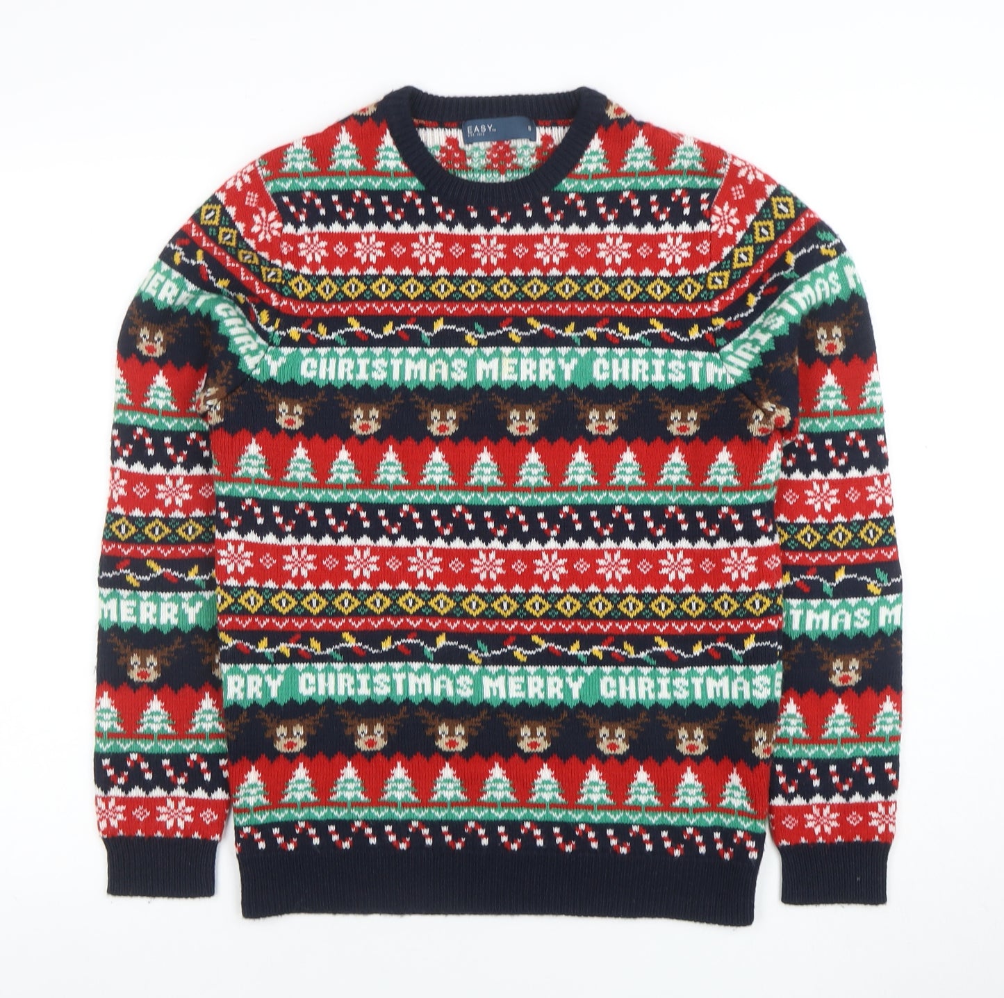 EASY Mens Multicoloured S Christmas Jumper Fair Isle Crew Neck