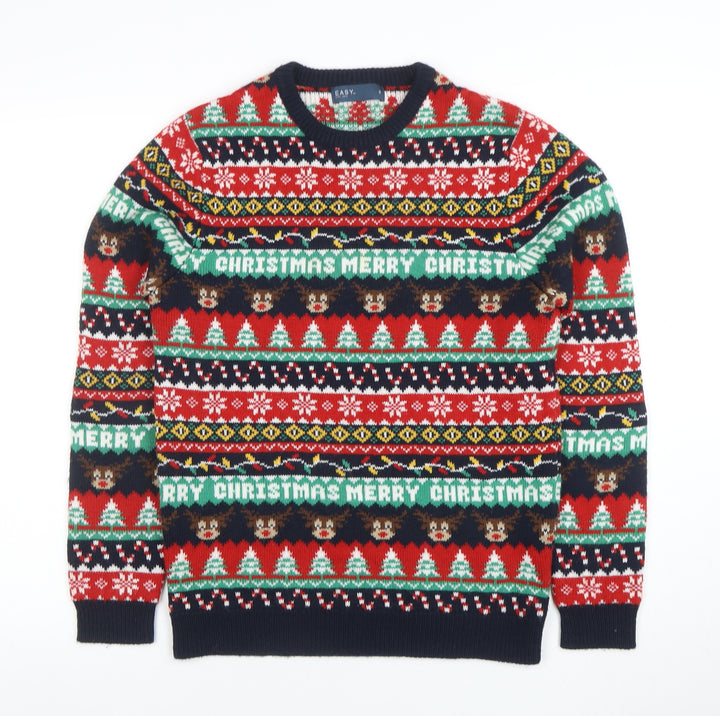 EASY Mens Multicoloured S Christmas Jumper Fair Isle Crew Neck