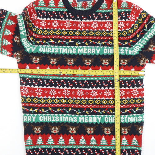 EASY Mens Multicoloured S Christmas Jumper Fair Isle Crew Neck