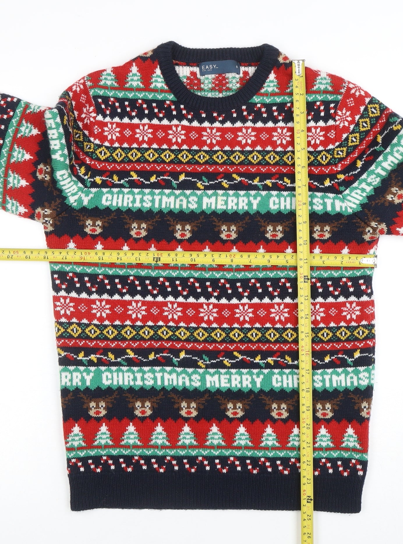 EASY Mens Multicoloured S Christmas Jumper Fair Isle Crew Neck
