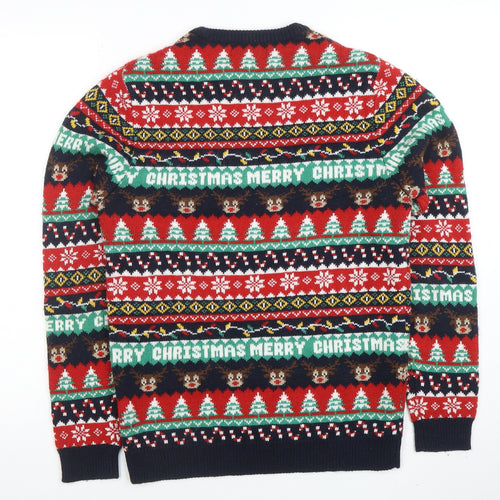EASY Mens Multicoloured S Christmas Jumper Fair Isle Crew Neck
