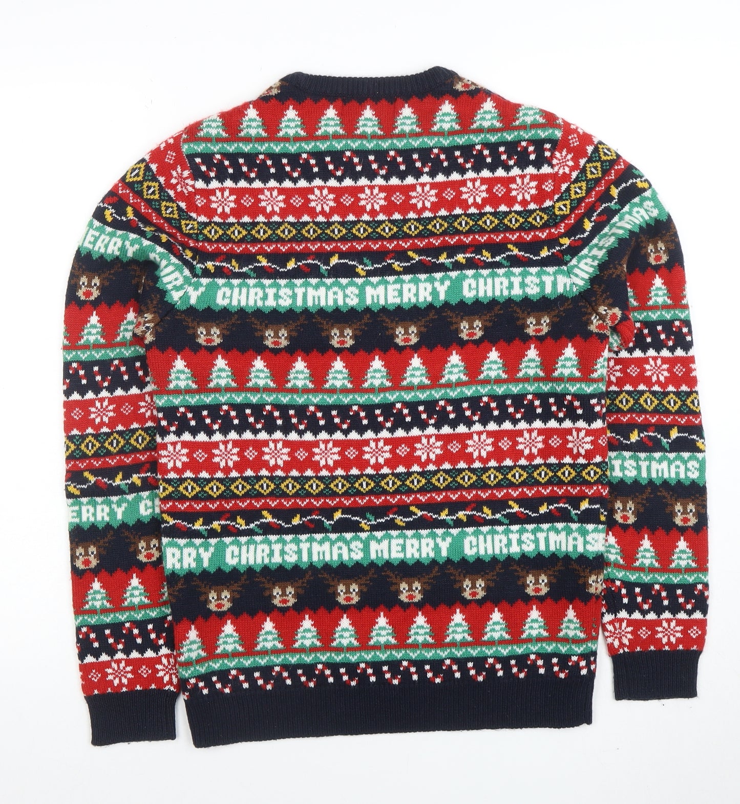 EASY Mens Multicoloured S Christmas Jumper Fair Isle Crew Neck