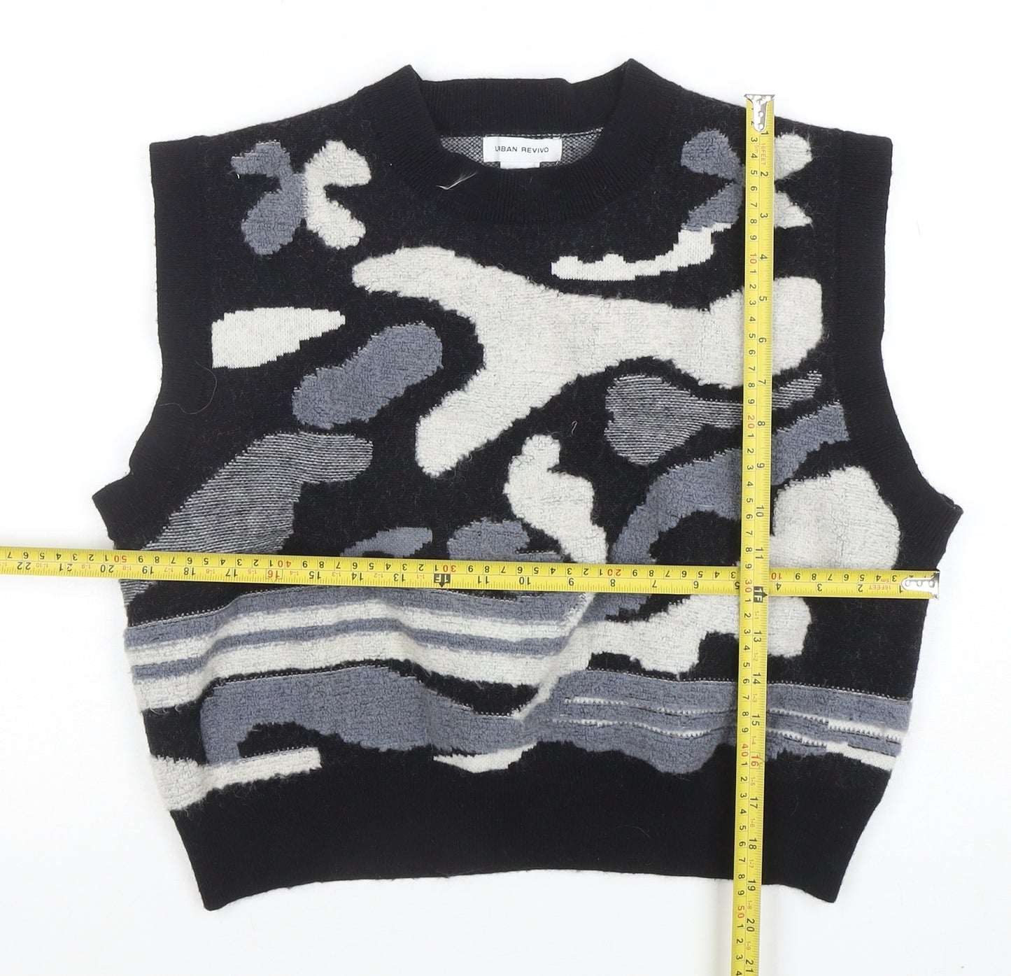 Urban Revivo Women’s Black Abstract Knit Sleeveless Vest Jumper Size 8