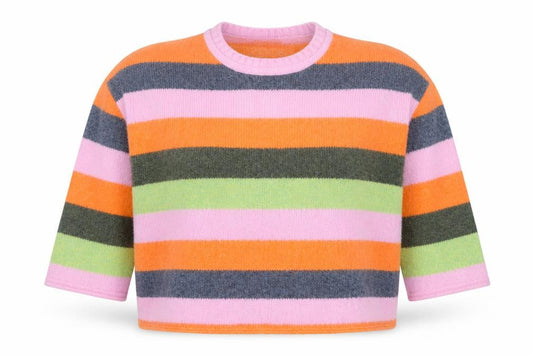 Front view of Next Petite Women’s Multicolour Striped Crew Neck Jumper, size L