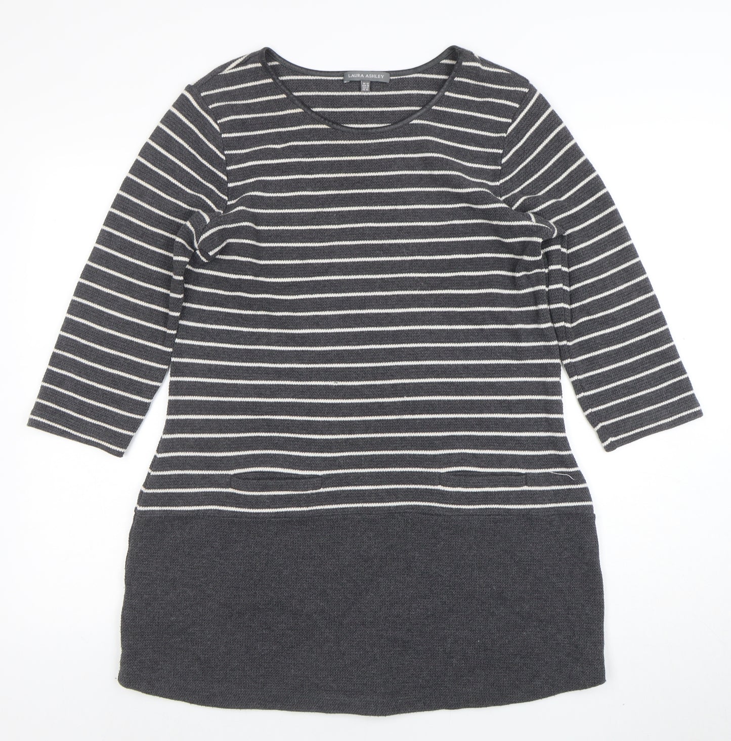 Laura Ashley Women’s Grey Striped Knit Shift Dress Size 12