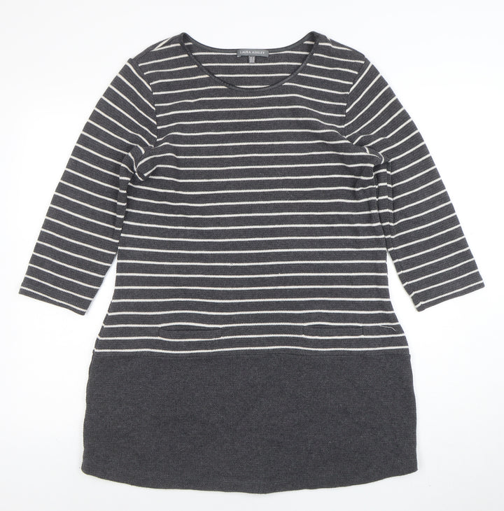 Laura Ashley Women’s Grey Striped Knit Shift Dress Size 12