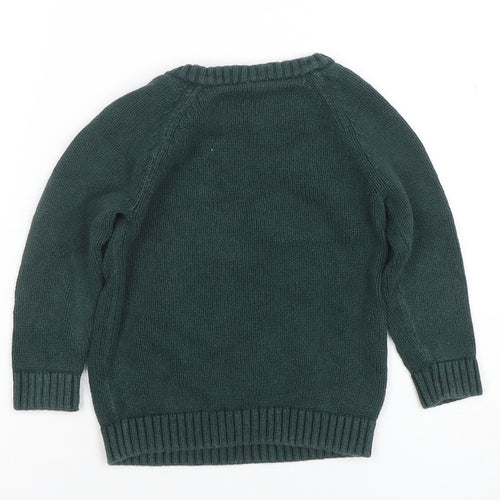 Tu Boys Green Badger Knitted Jumper 2-3 Years Cotton Pullover