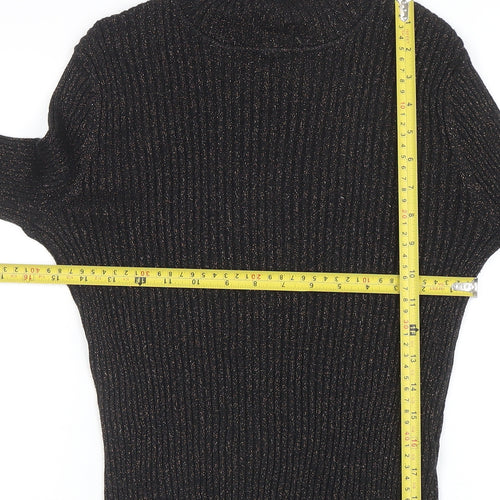 Topshop Women’s Black Metallic Roll Neck Ribbed Jumper UK 12