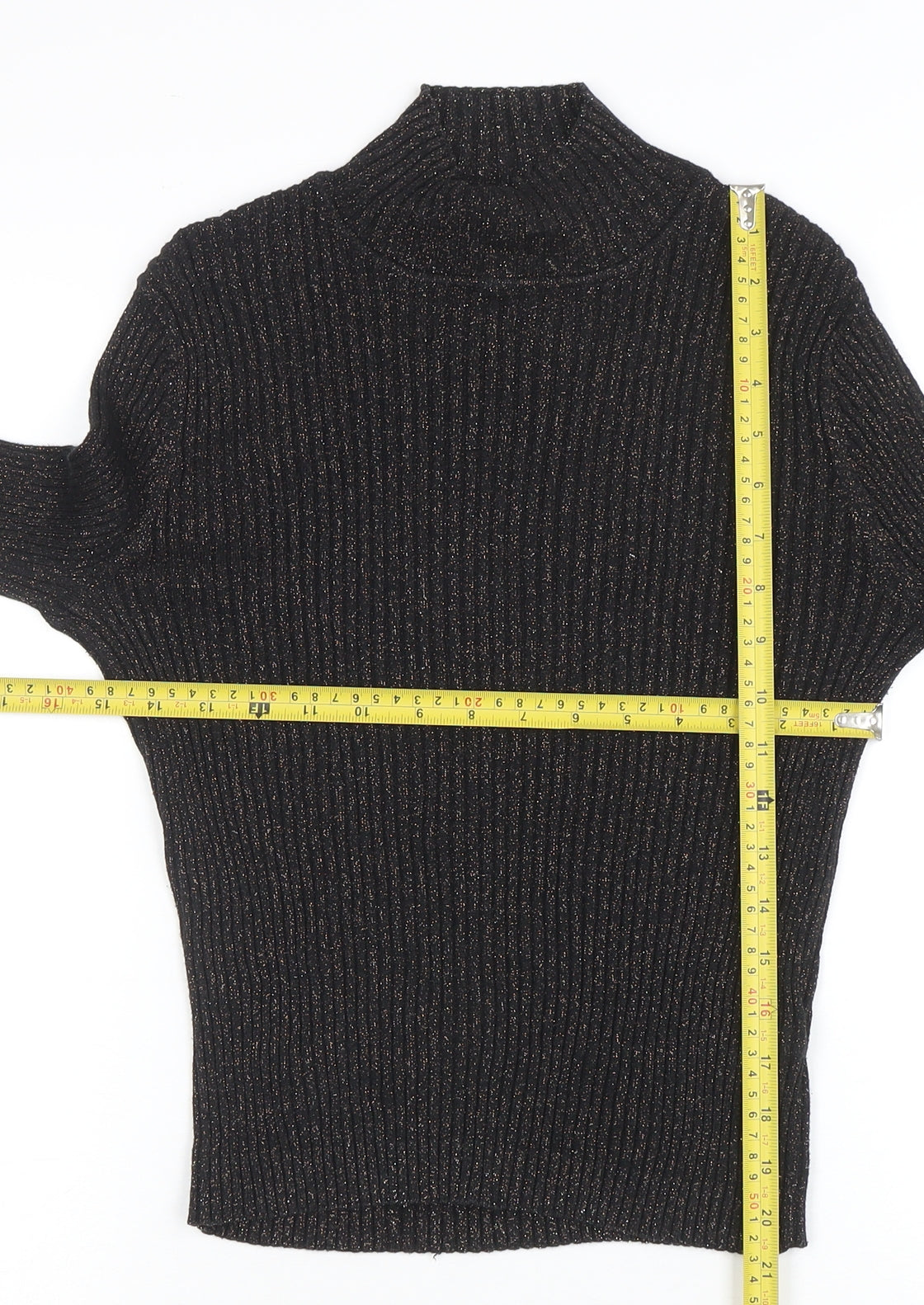 Topshop Women’s Black Metallic Roll Neck Ribbed Jumper UK 12