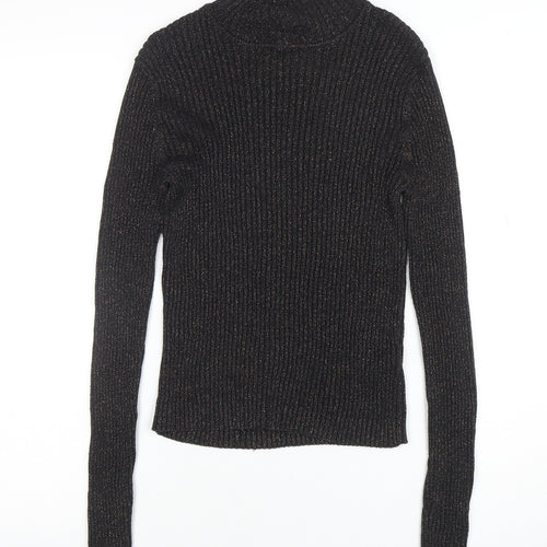 Topshop Women’s Black Metallic Roll Neck Ribbed Jumper UK 12