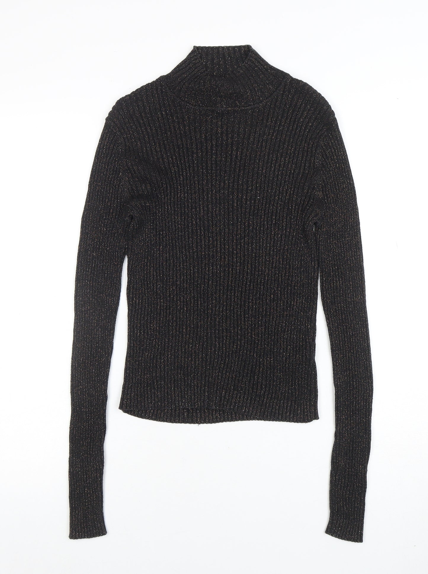 Topshop Women’s Black Metallic Roll Neck Ribbed Jumper UK 12