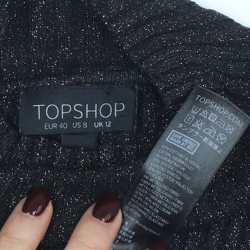 Topshop Women’s Black Metallic Roll Neck Ribbed Jumper UK 12