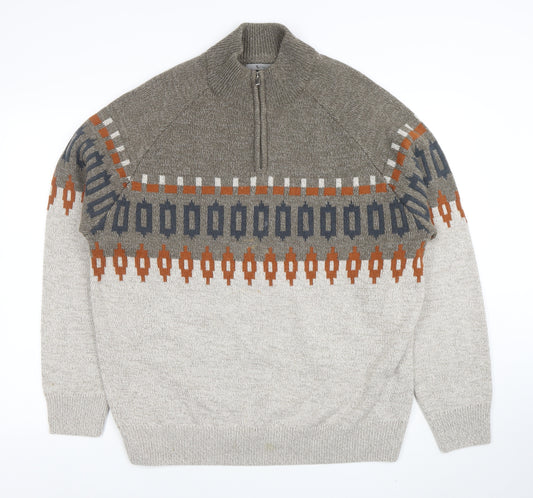 Tu Men’s Beige XL 1/2 Zip Geometric Wool Blend Pullover Jumper
