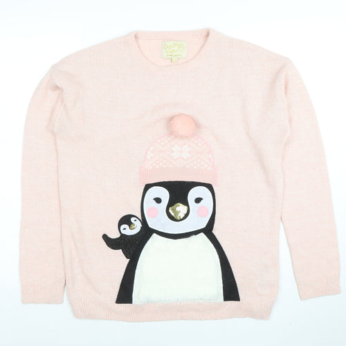 Christmas Wishes Women's Pink Penguin Knit Jumper Size M