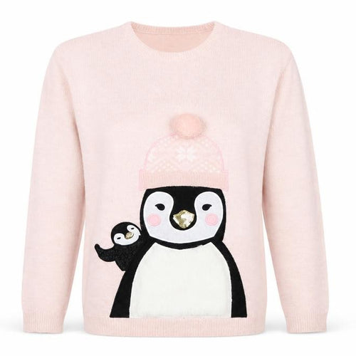 Christmas Wishes Women's Pink Penguin Knit Jumper Size M