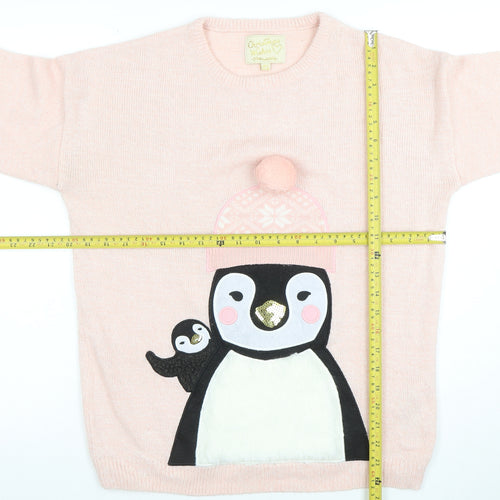 Christmas Wishes Women's Pink Penguin Knit Jumper Size M