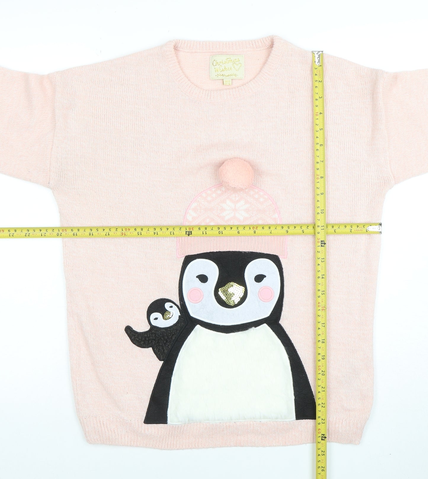 Christmas Wishes Women's Pink Penguin Knit Jumper Size M