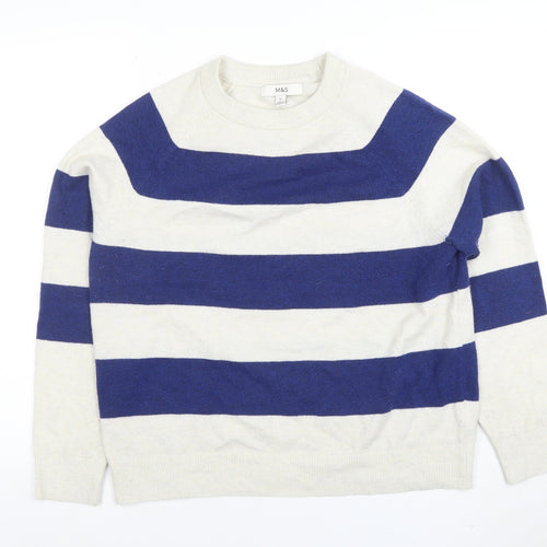 Marks and Spencer Women’s Blue White Striped Wool Jumper Size M