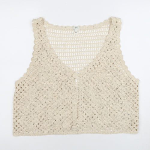 River Island Women’s Beige Crochet Cotton Vest L - Boho Summer Style