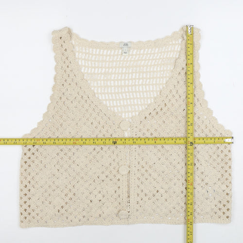 River Island Women’s Beige Crochet Cotton Vest L - Boho Summer Style