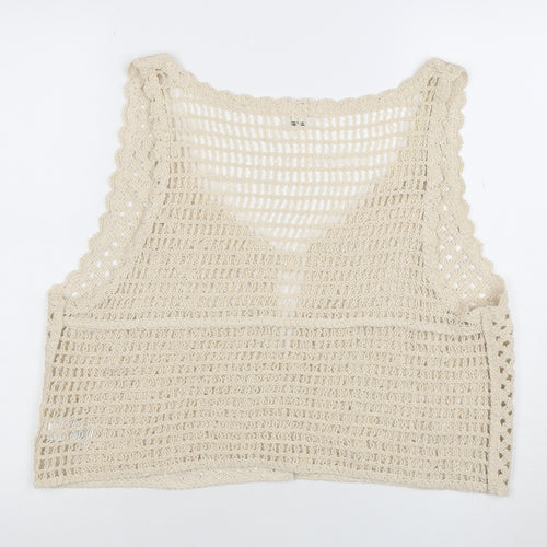 River Island Women’s Beige Crochet Cotton Vest L - Boho Summer Style